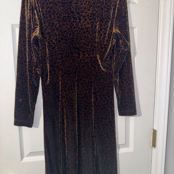 Coldwater Creek Velvet Leopard Dress Brown / Black Velvet Size P6 - Picture 4 of 5